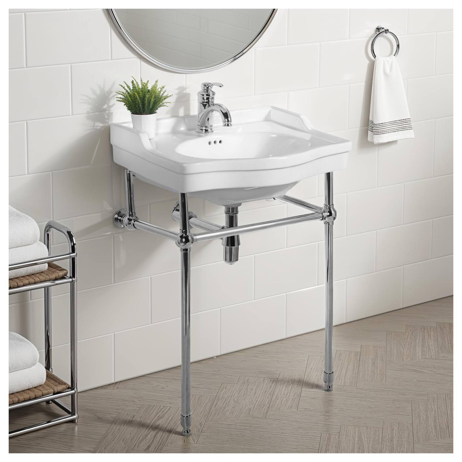 Bristol 62cm 1 Tap Hole Console Basin, White & Stainless Steel