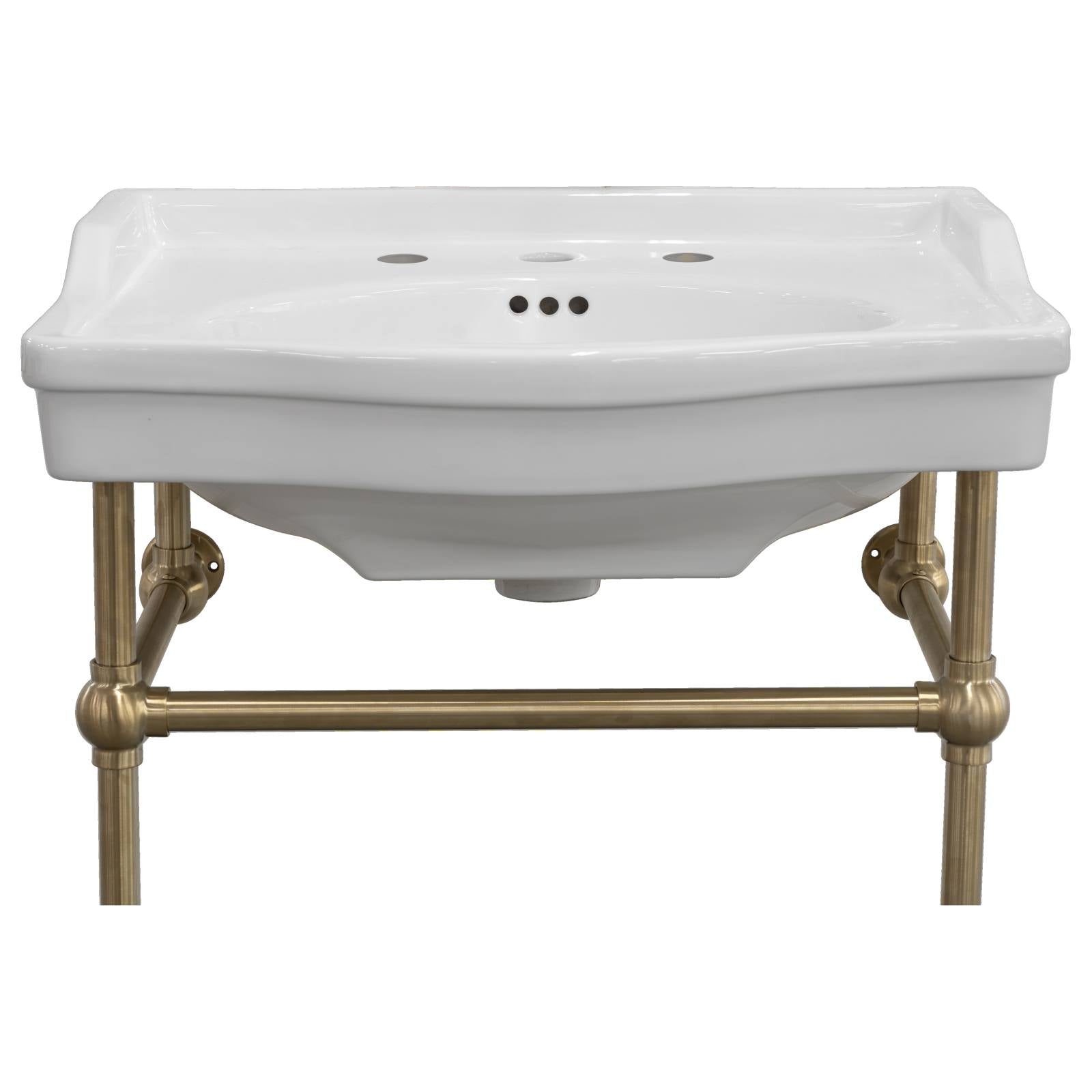 Bristol 62cm 3 Tap Hole Console Basin, White & Brushed Gold