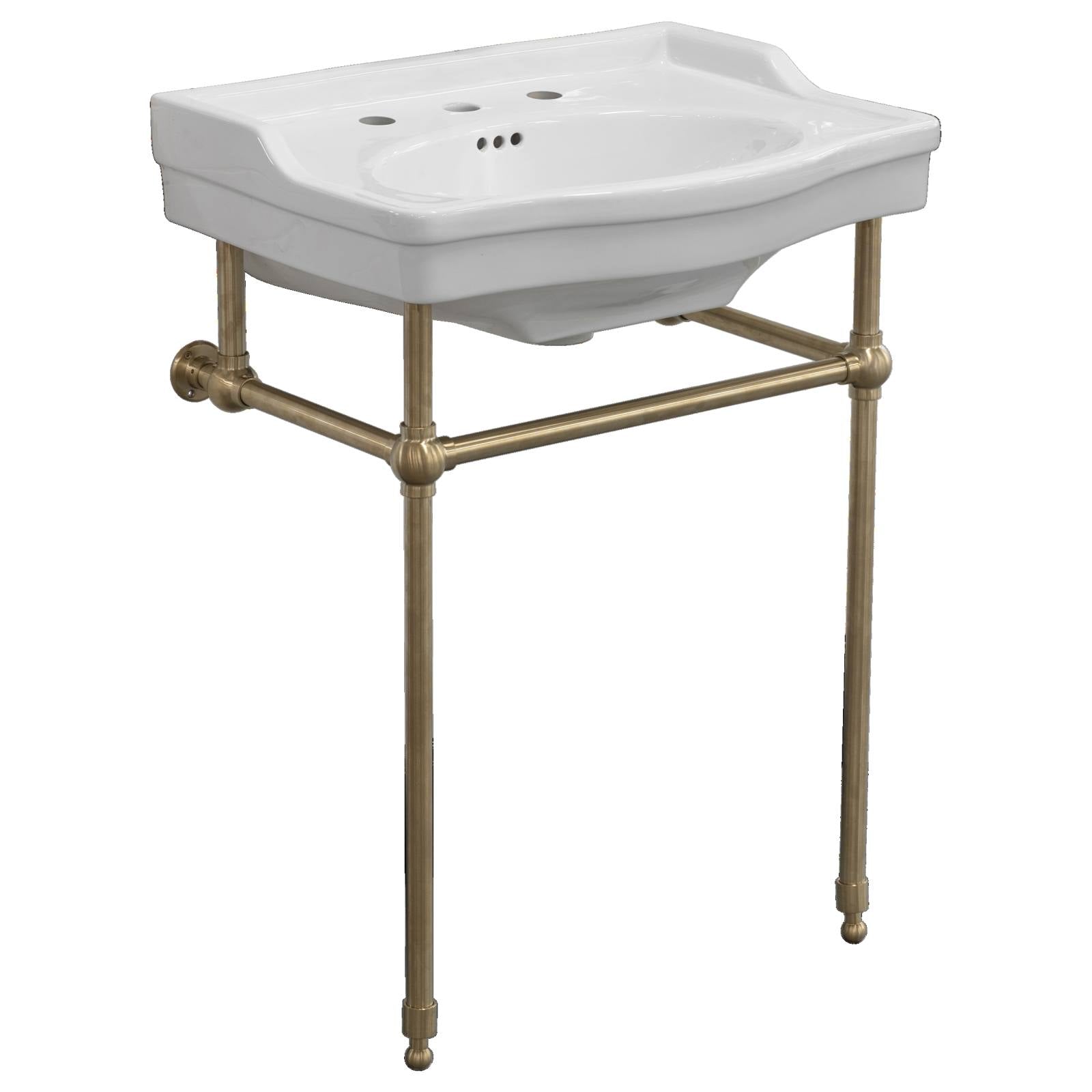 Bristol 62cm 3 Tap Hole Console Basin, White & Brushed Gold
