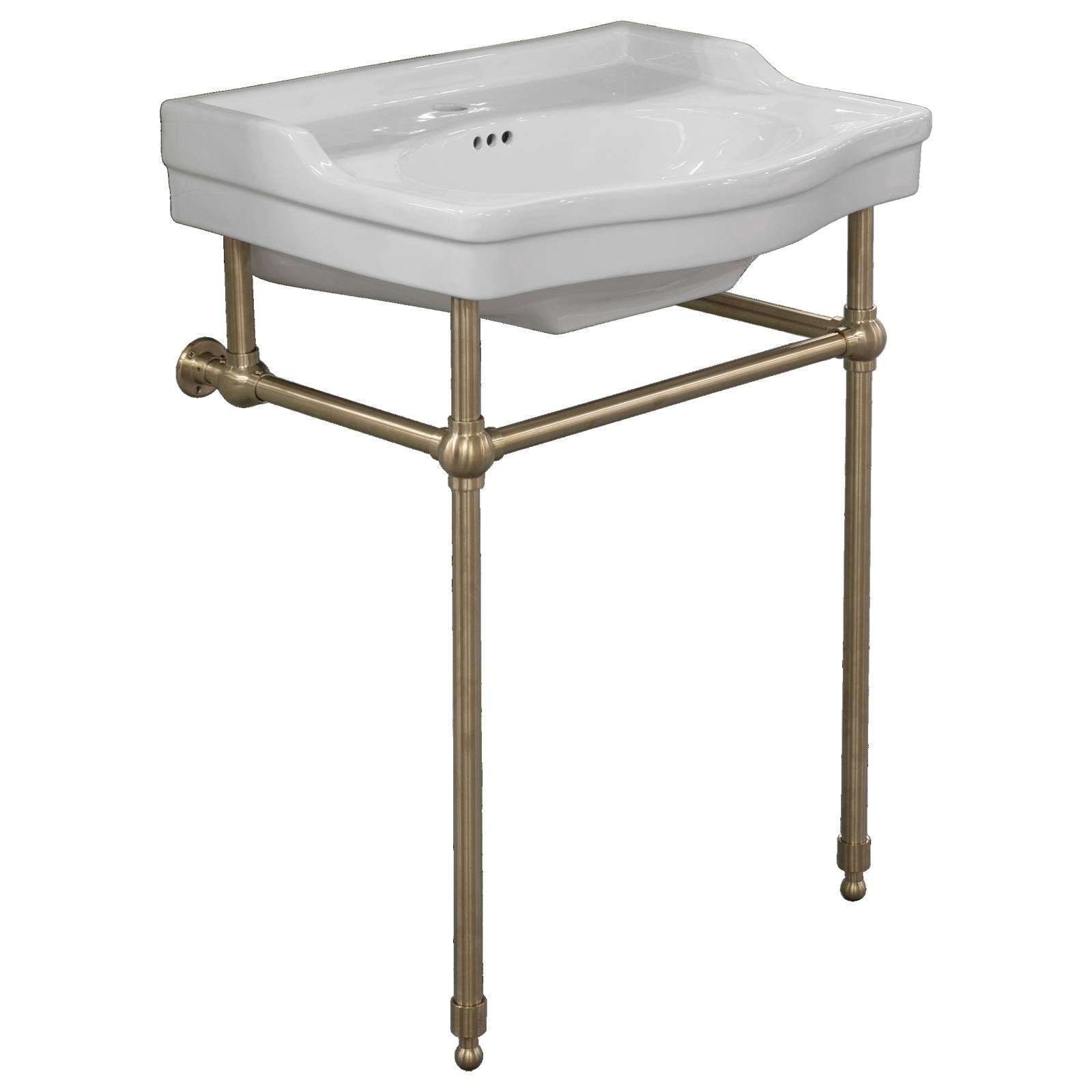 Bristol 62cm 1 Tap Hole Console Basin, White & Brushed Gold