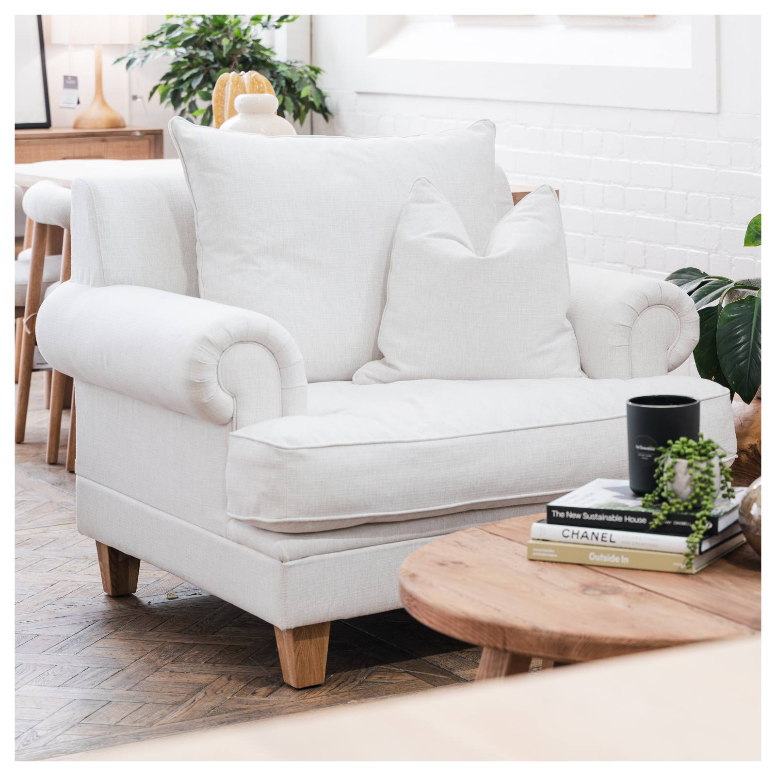 Laura Fabric Armchair, Pearl White