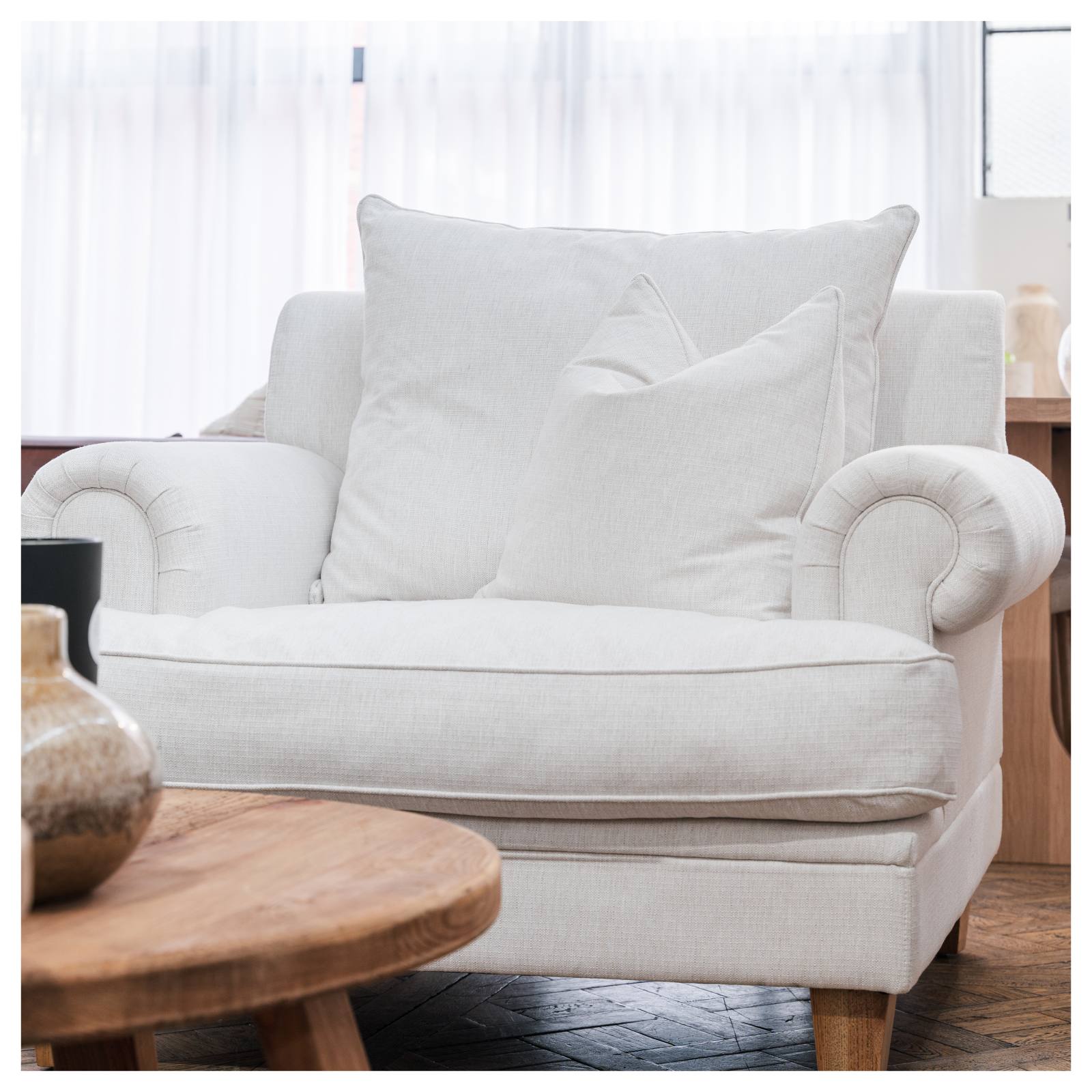 Laura Fabric Armchair, Pearl White