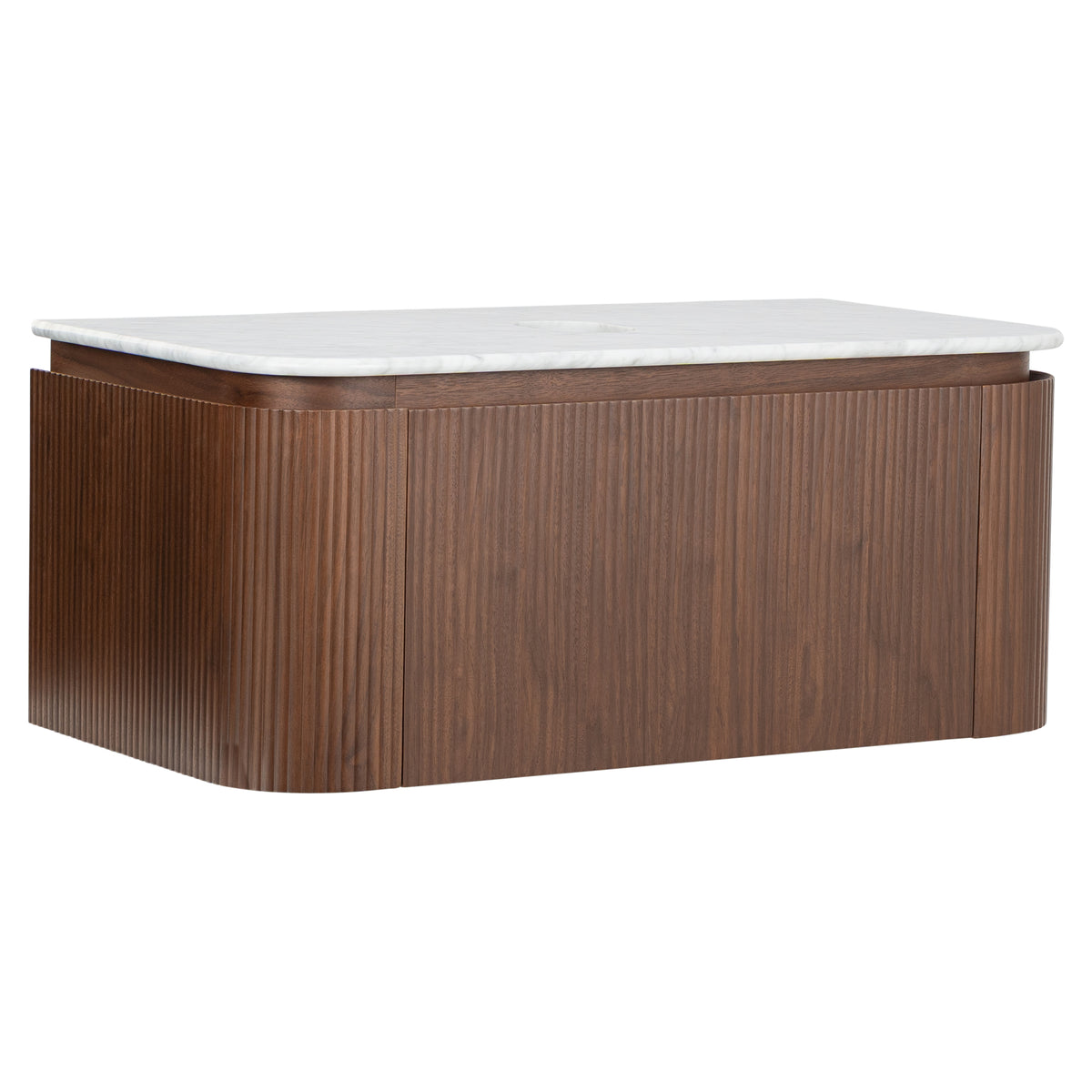 Solana 1000mm Carrara Marble Top Wall Hung Vanity, Walnut