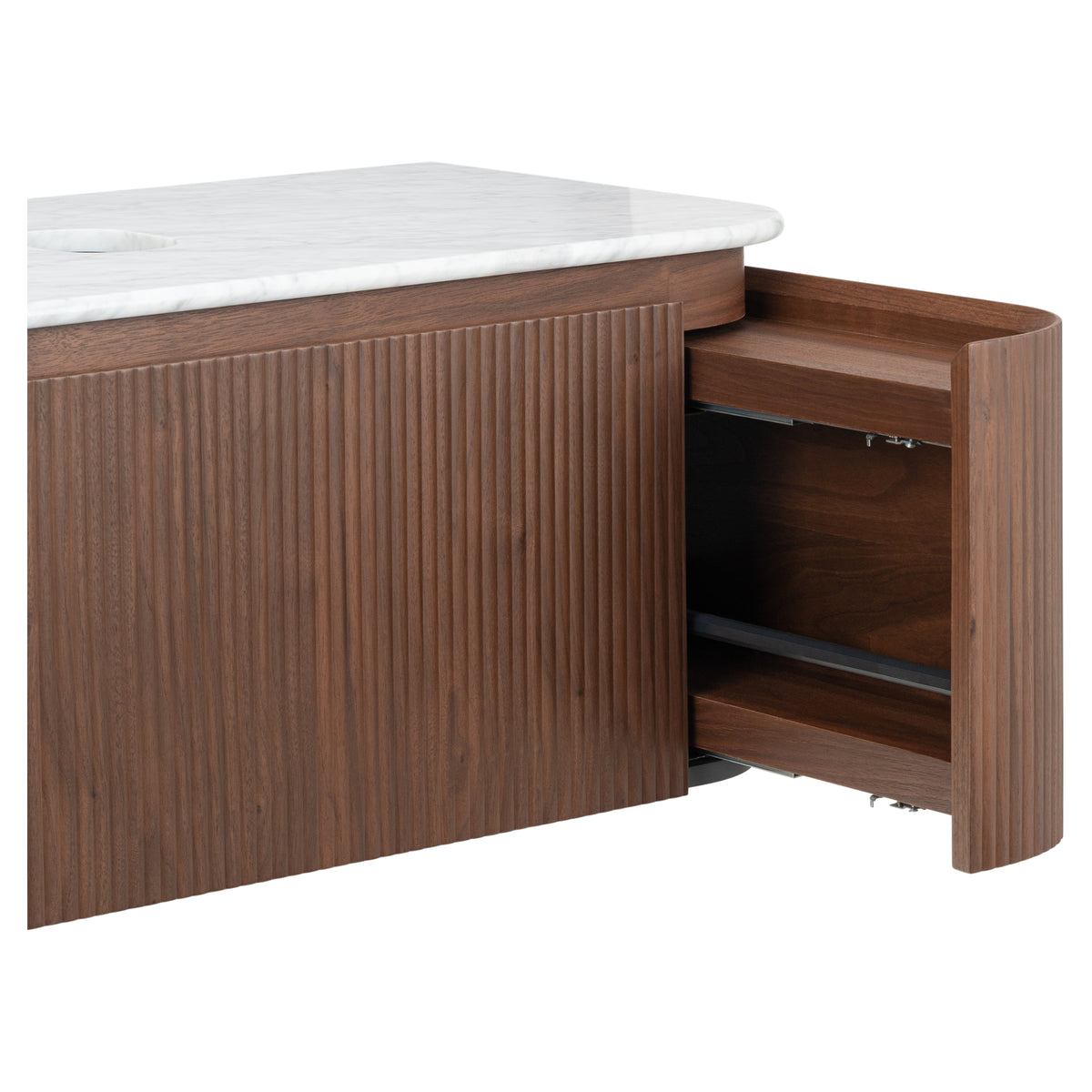 Solana 1000mm Carrara Marble Top Wall Hung Vanity, Walnut