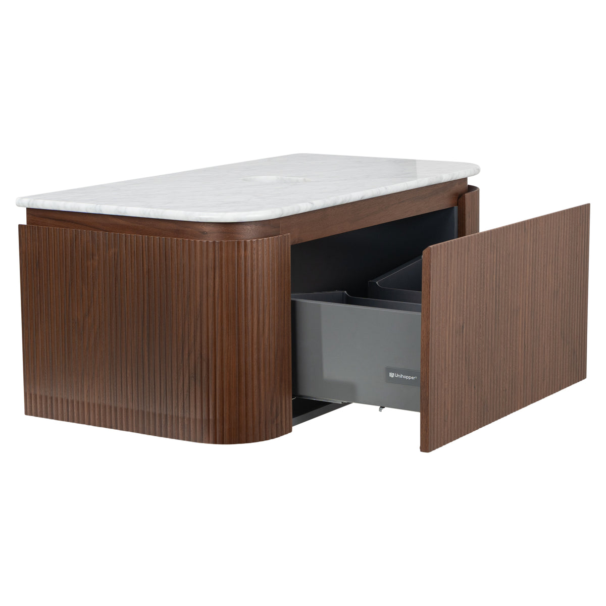 Solana 1000mm Carrara Marble Top Wall Hung Vanity, Walnut