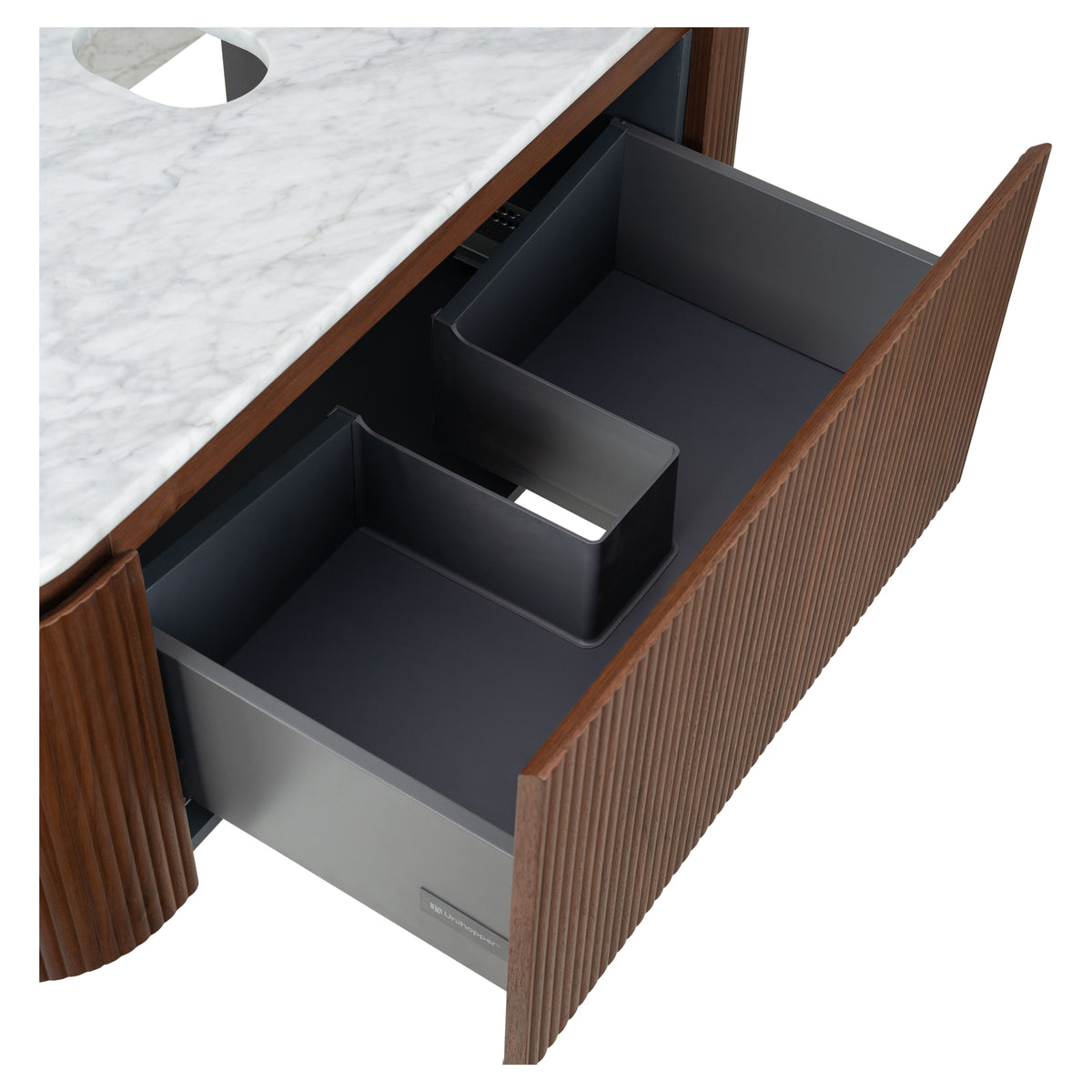 Solana 1000mm Carrara Marble Top Wall Hung Vanity, Walnut