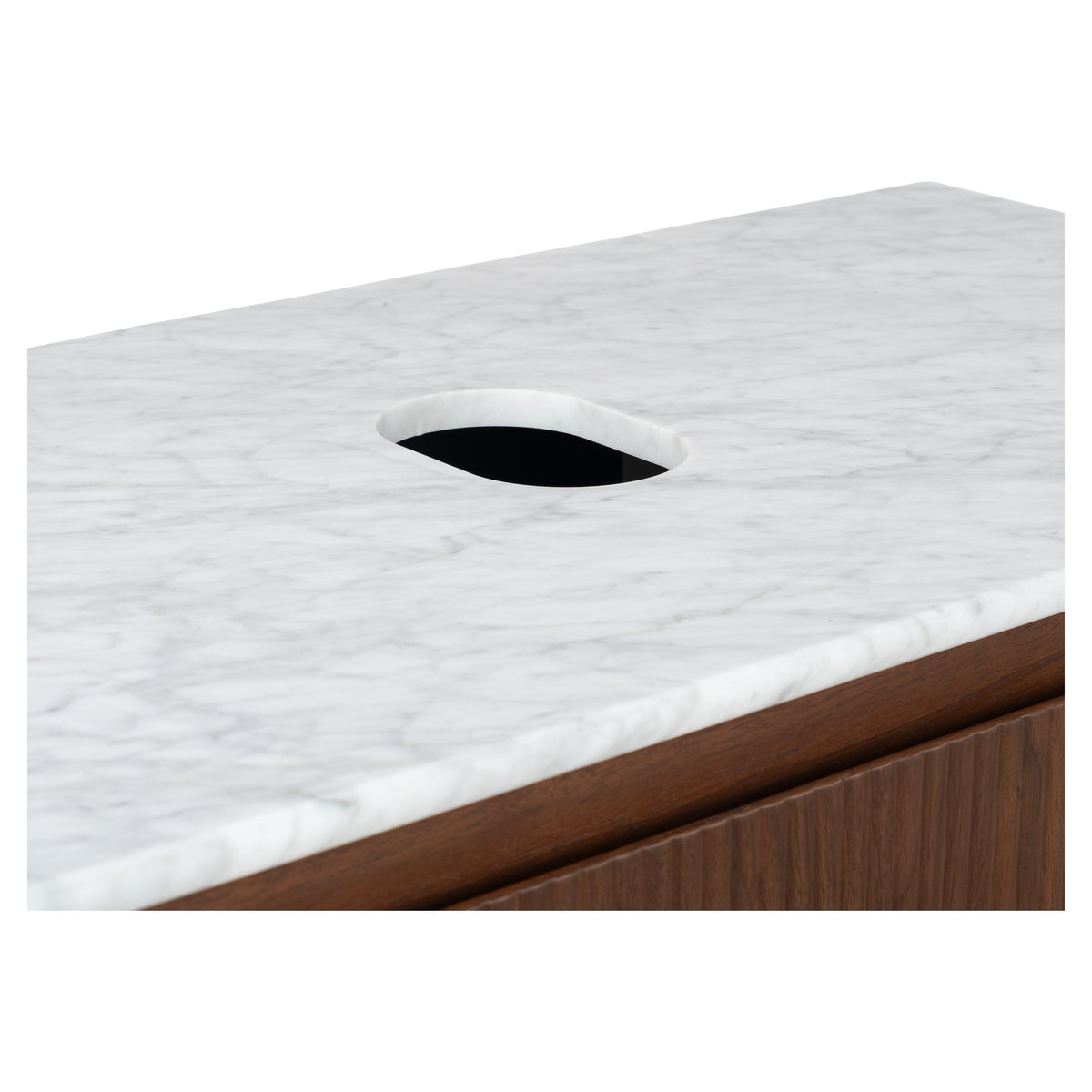 Solana 1000mm Carrara Marble Top Wall Hung Vanity, Walnut