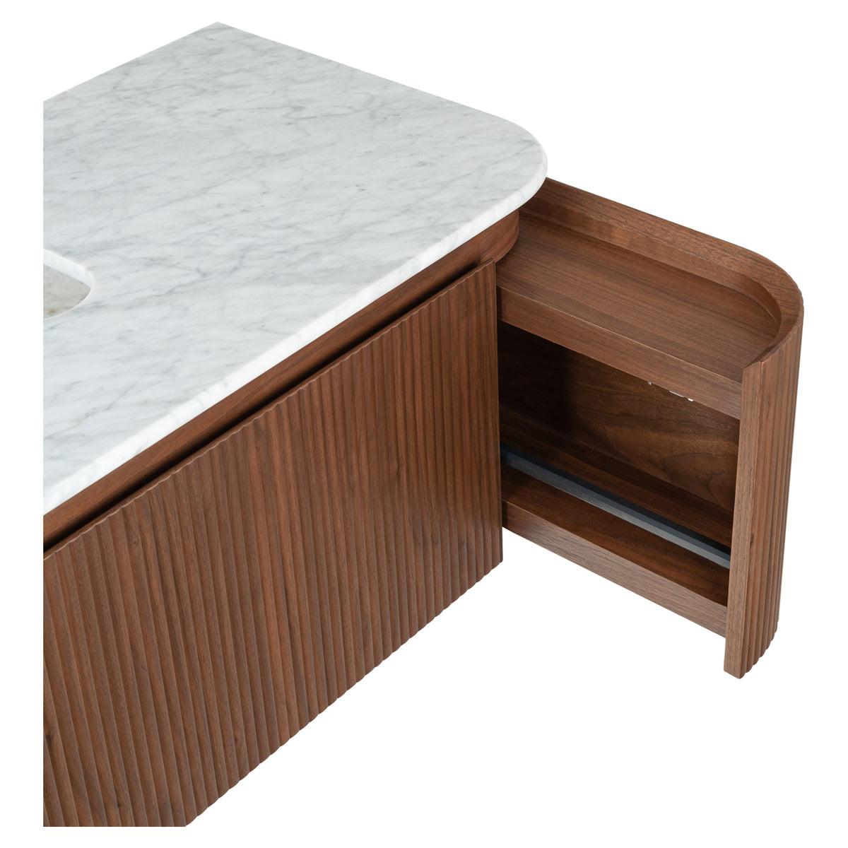 Solana 1000mm Carrara Marble Top Wall Hung Vanity, Walnut