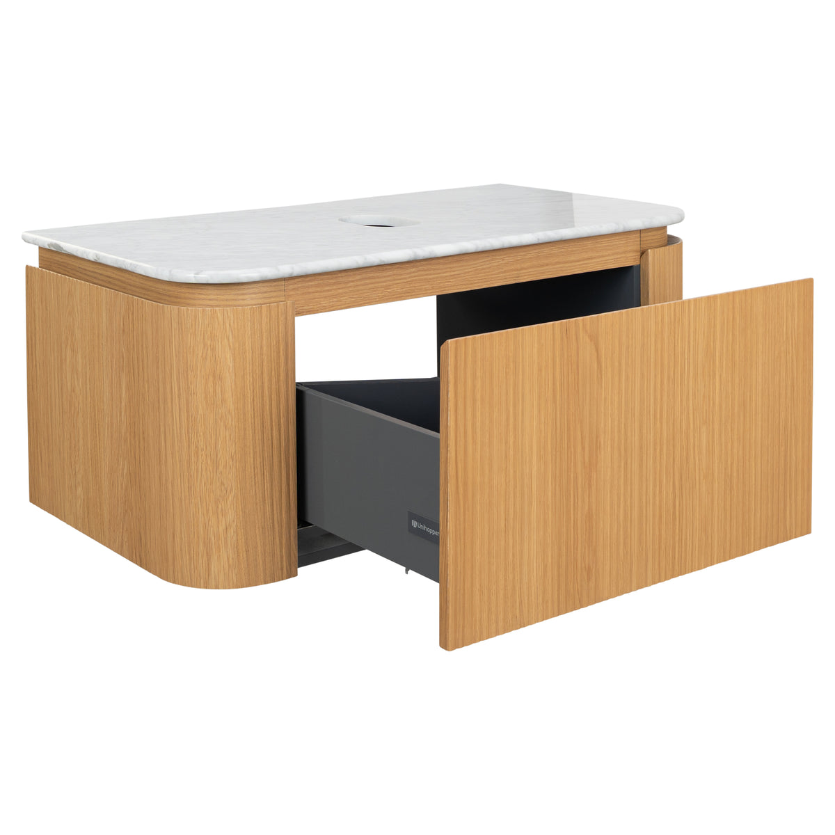 Solana 1000mm Carrara Marble Top Wall Hung Vanity, White Oak