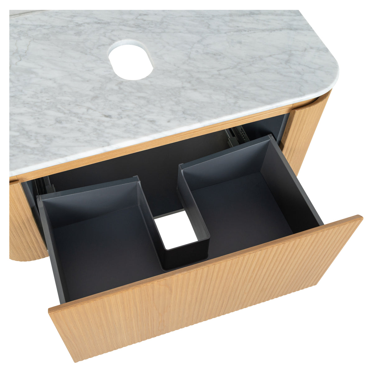 Solana 1000mm Carrara Marble Top Wall Hung Vanity, White Oak