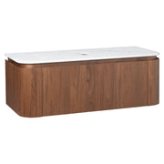 Solana 1200mm Carrara Marble Top Wall Hung Vanity, Walnut