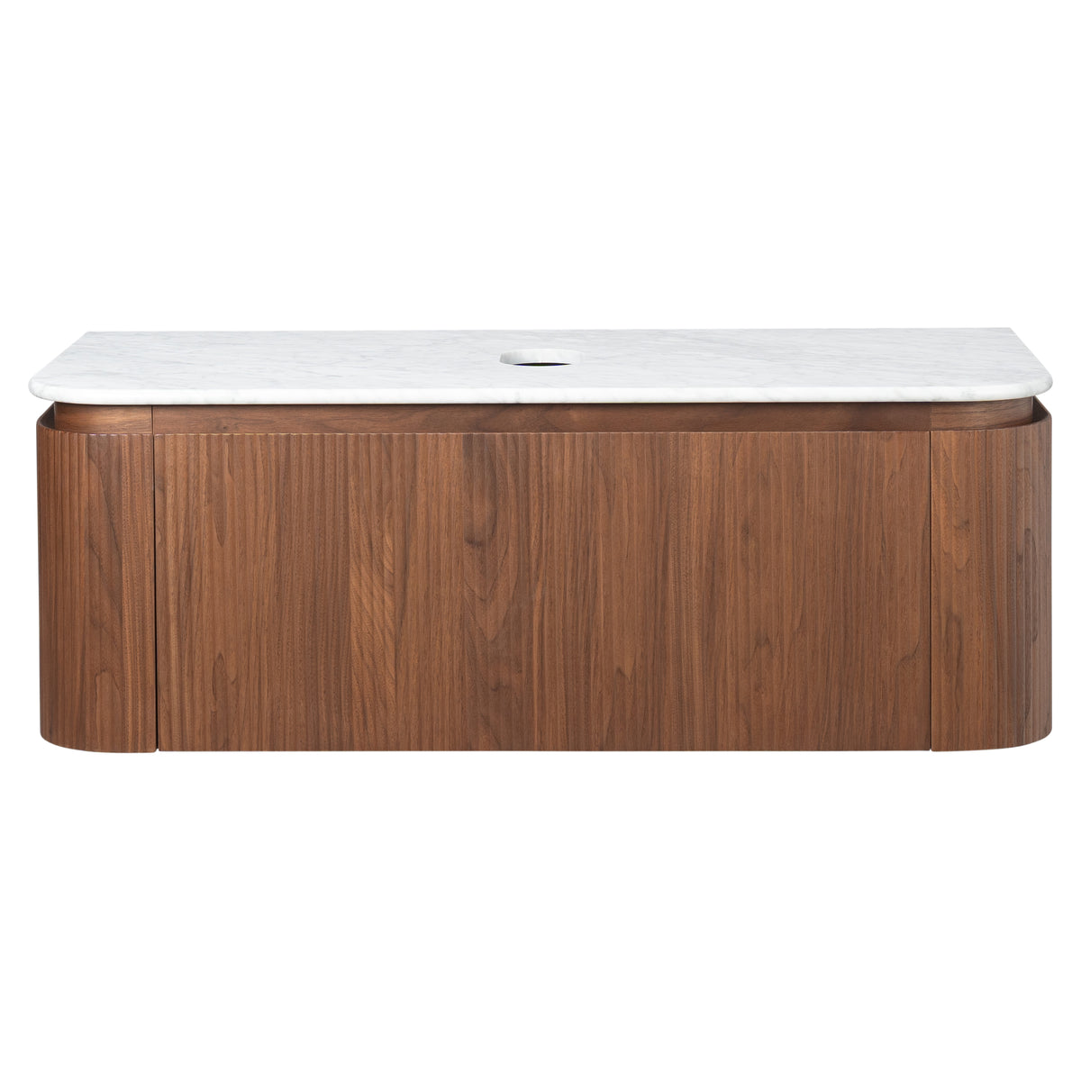 Solana 1200mm Carrara Marble Top Wall Hung Vanity, Walnut