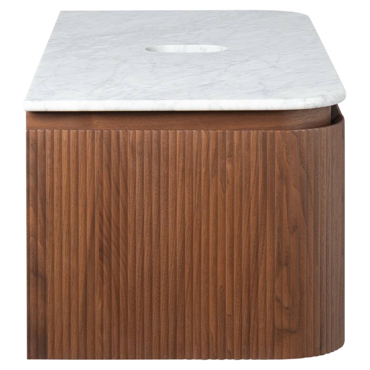 Solana 1200mm Carrara Marble Top Wall Hung Vanity, Walnut