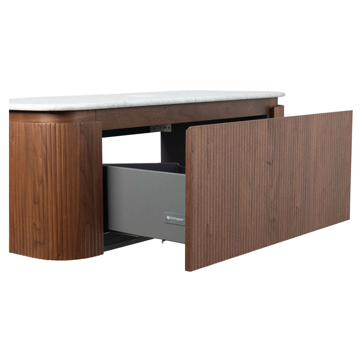 Solana 1200mm Carrara Marble Top Wall Hung Vanity, Walnut