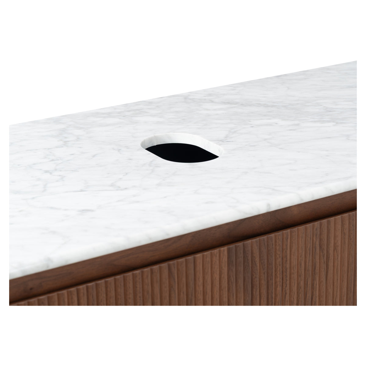 Solana 1200mm Carrara Marble Top Wall Hung Vanity, Walnut