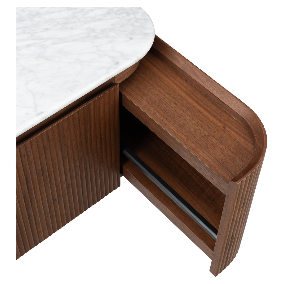 Solana 1200mm Carrara Marble Top Wall Hung Vanity, Walnut