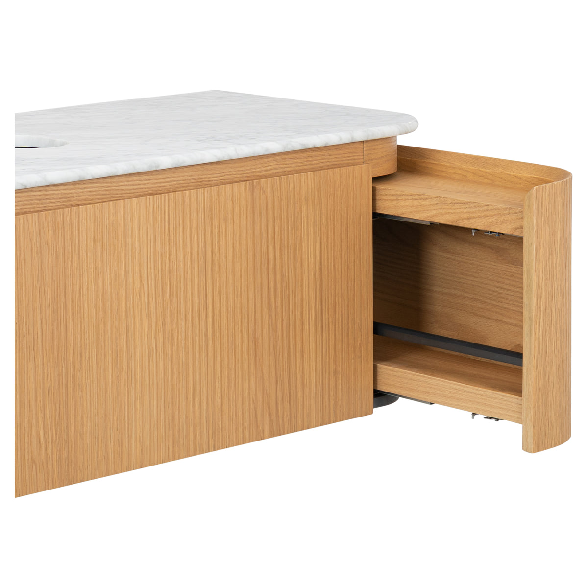 Solana 1200mm Carrara Marble Top Wall Hung Vanity, White Oak