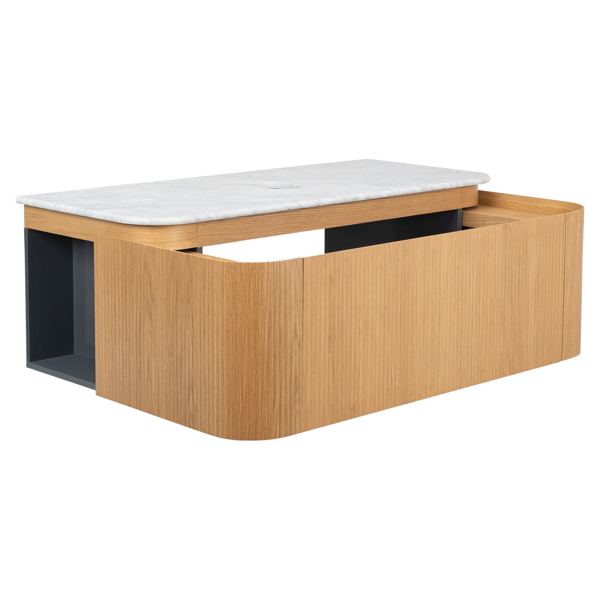 Solana 1200mm Carrara Marble Top Wall Hung Vanity, White Oak