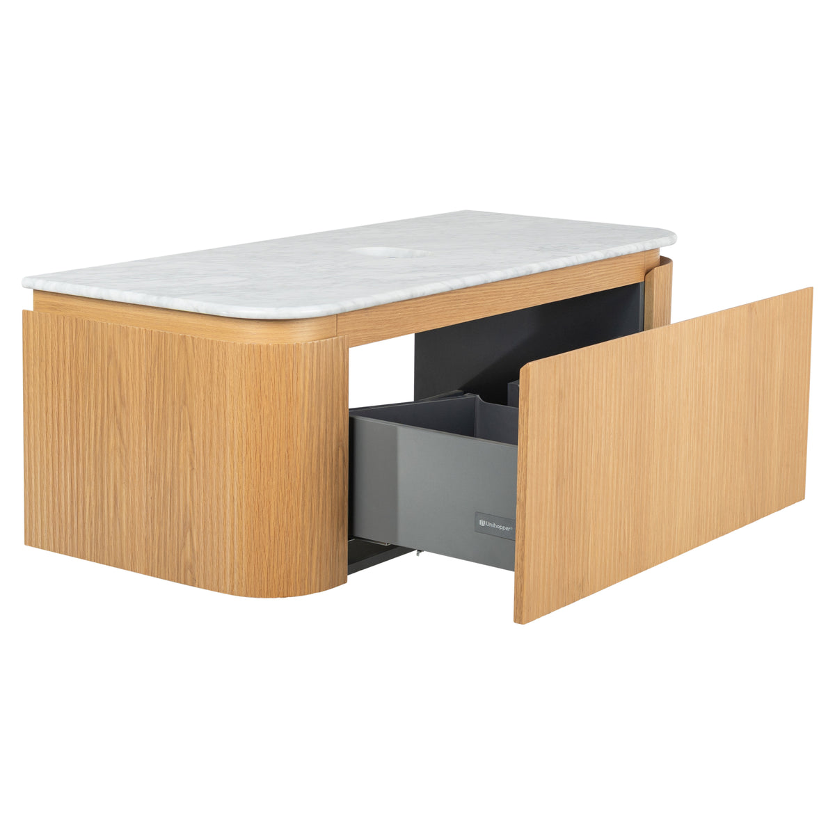 Solana 1200mm Carrara Marble Top Wall Hung Vanity, White Oak