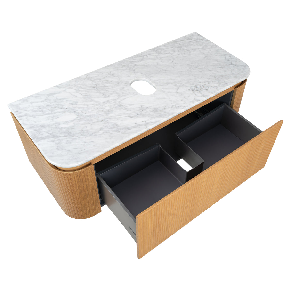 Solana 1200mm Carrara Marble Top Wall Hung Vanity, White Oak