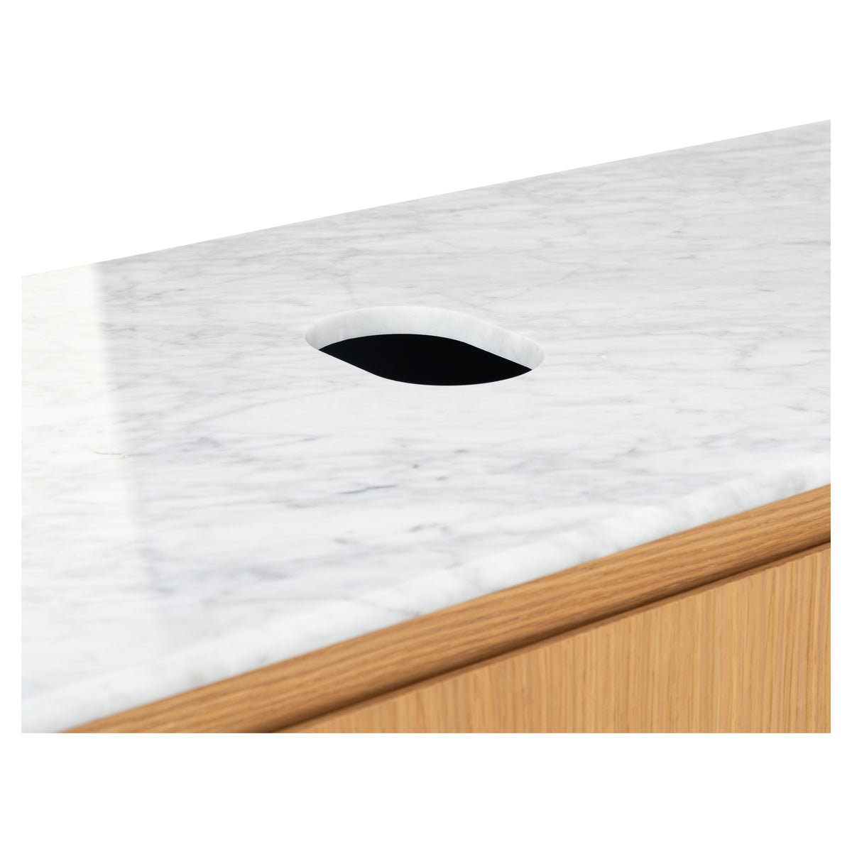 Solana 1200mm Carrara Marble Top Wall Hung Vanity, White Oak