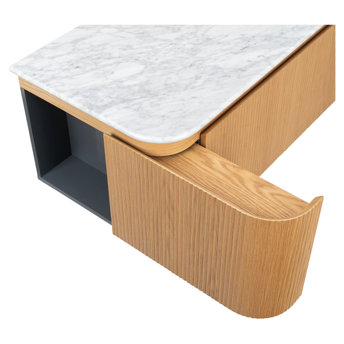 Solana 1200mm Carrara Marble Top Wall Hung Vanity, White Oak