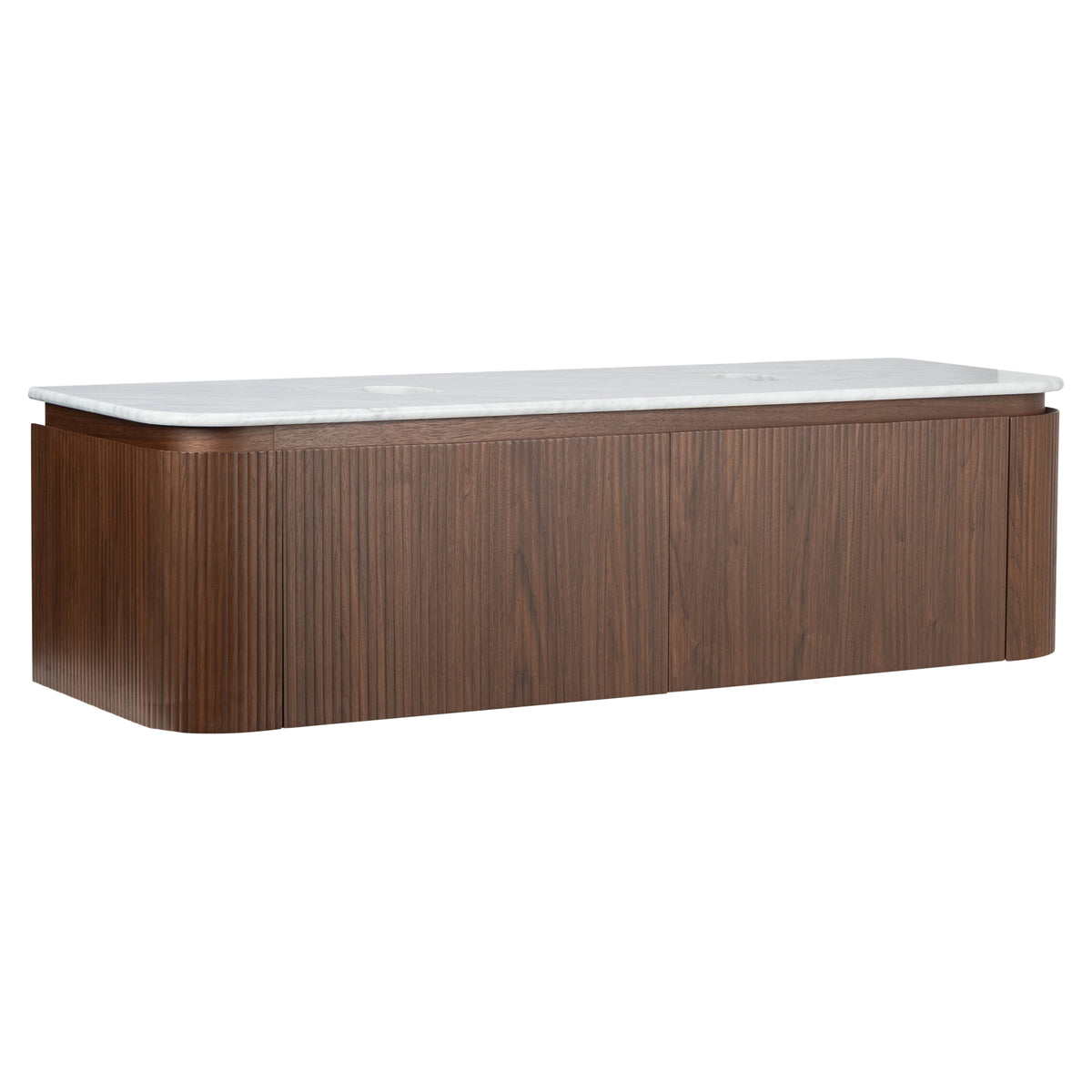 Solana 1500mm Carrara Marble Top Wall Hung Vanity, Walnut