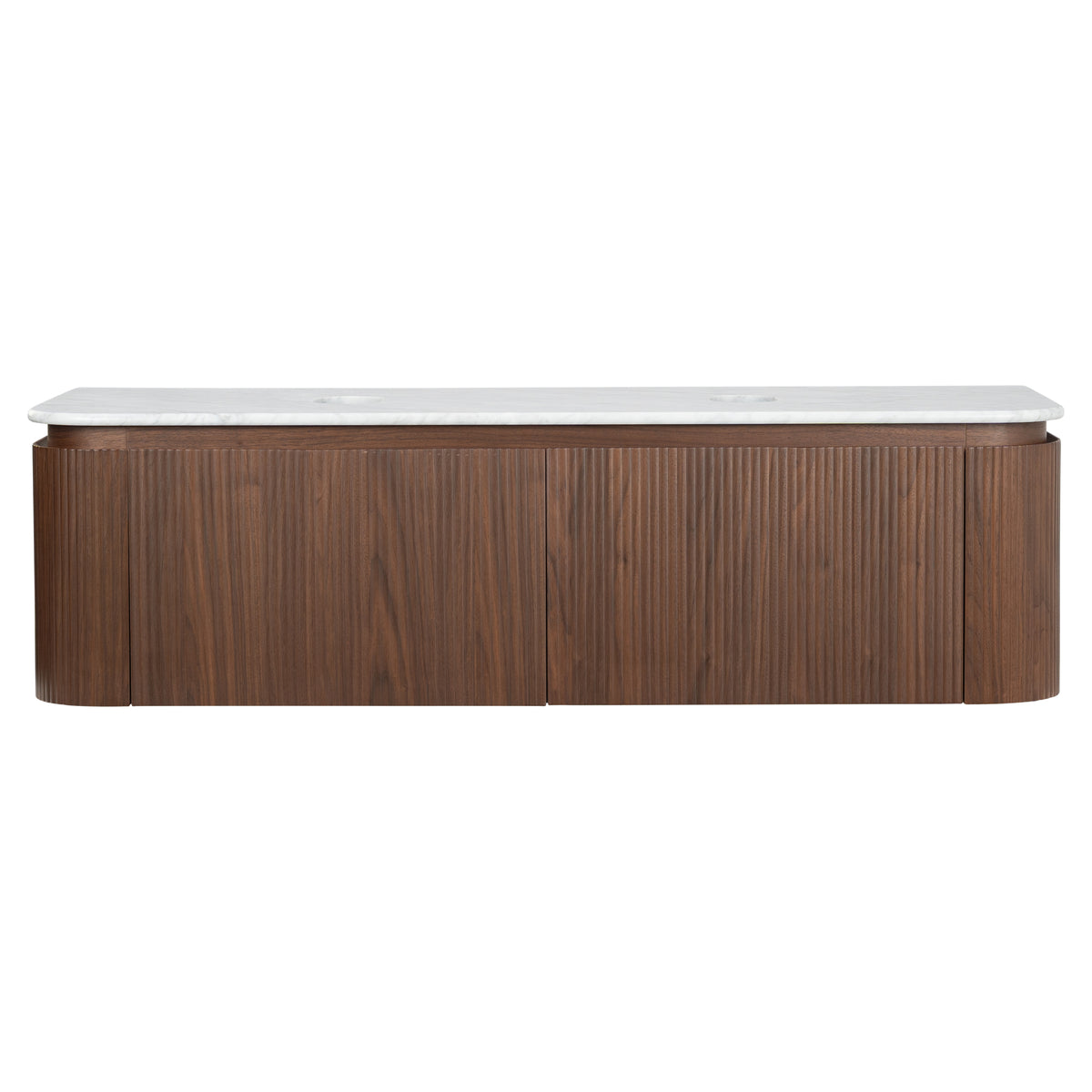 Solana 1500mm Carrara Marble Top Wall Hung Vanity, Walnut