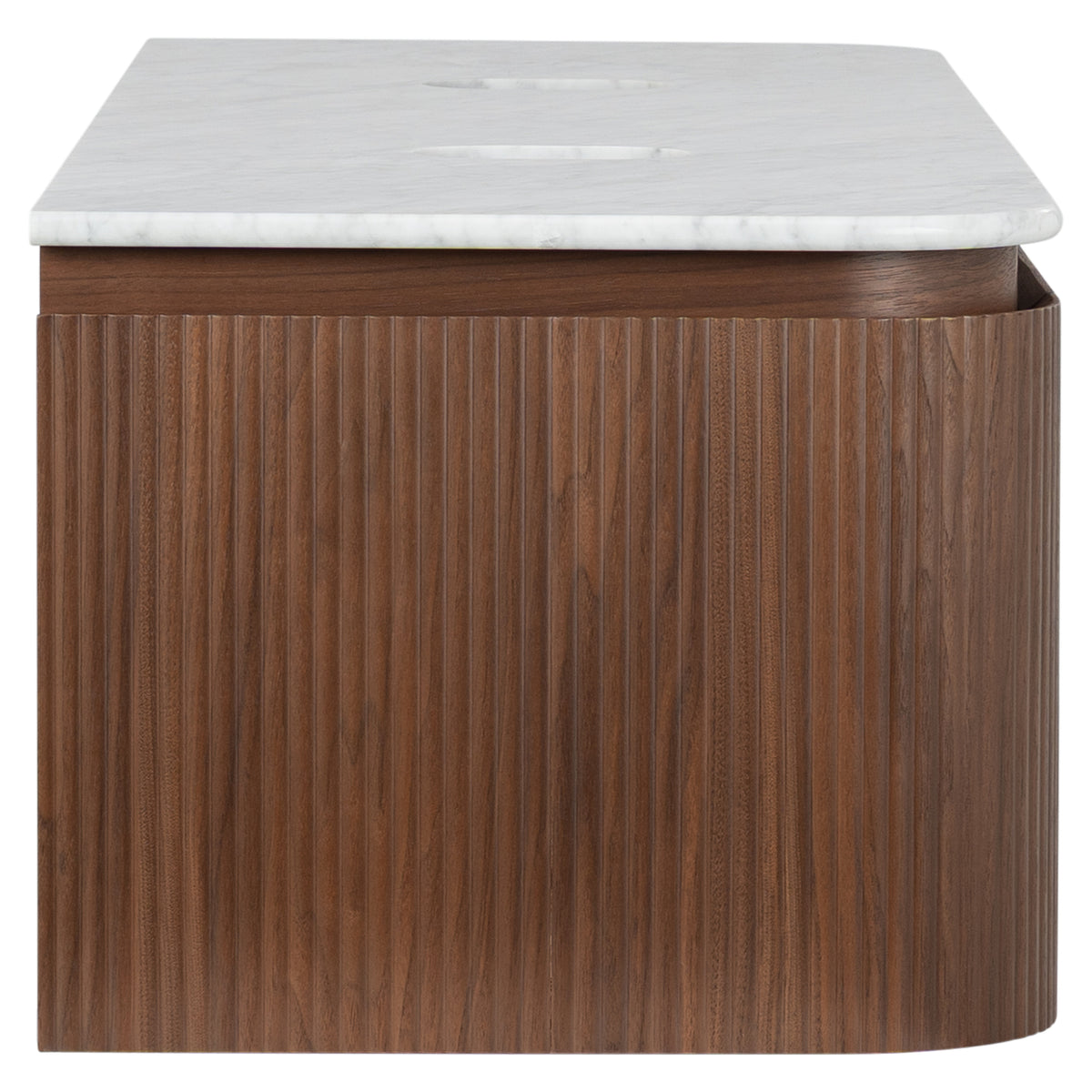 Solana 1500mm Carrara Marble Top Wall Hung Vanity, Walnut