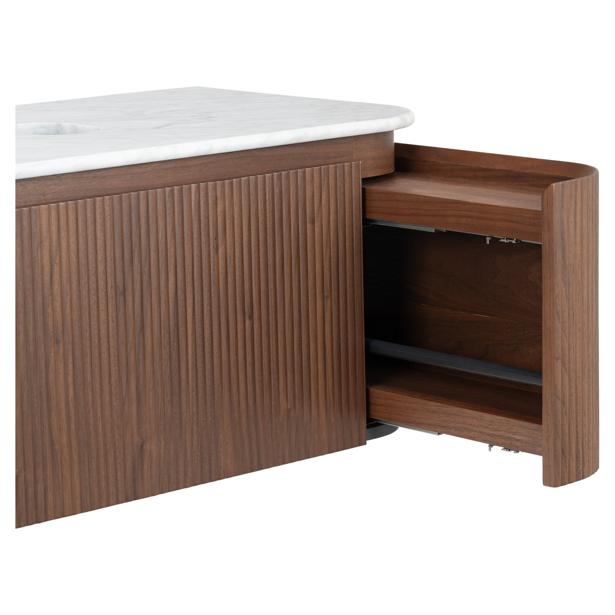 Solana 1500mm Carrara Marble Top Wall Hung Vanity, Walnut