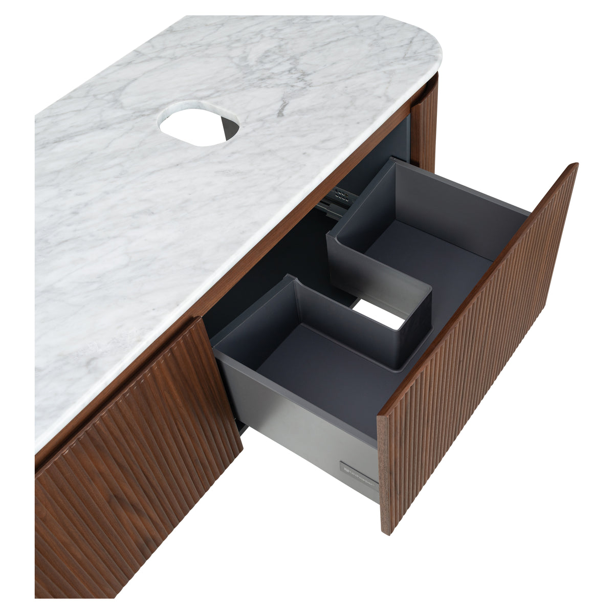 Solana 1500mm Carrara Marble Top Wall Hung Vanity, Walnut