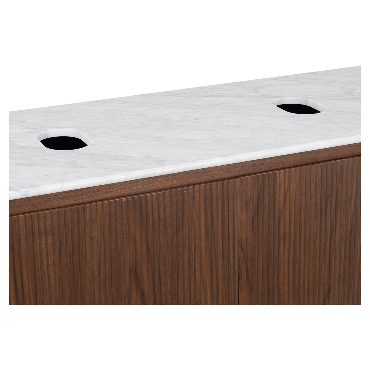 Solana 1500mm Carrara Marble Top Wall Hung Vanity, Walnut