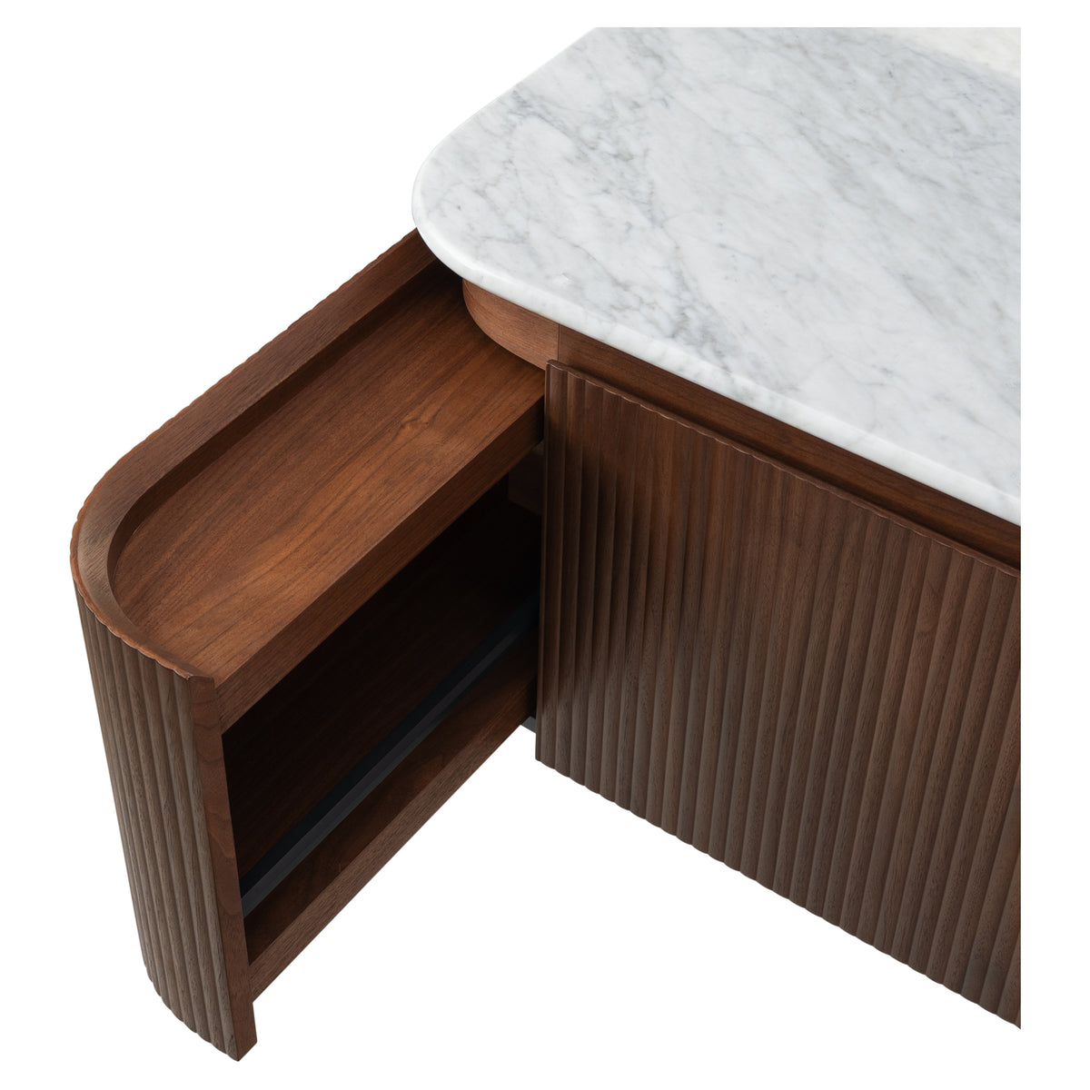 Solana 1500mm Carrara Marble Top Wall Hung Vanity, Walnut