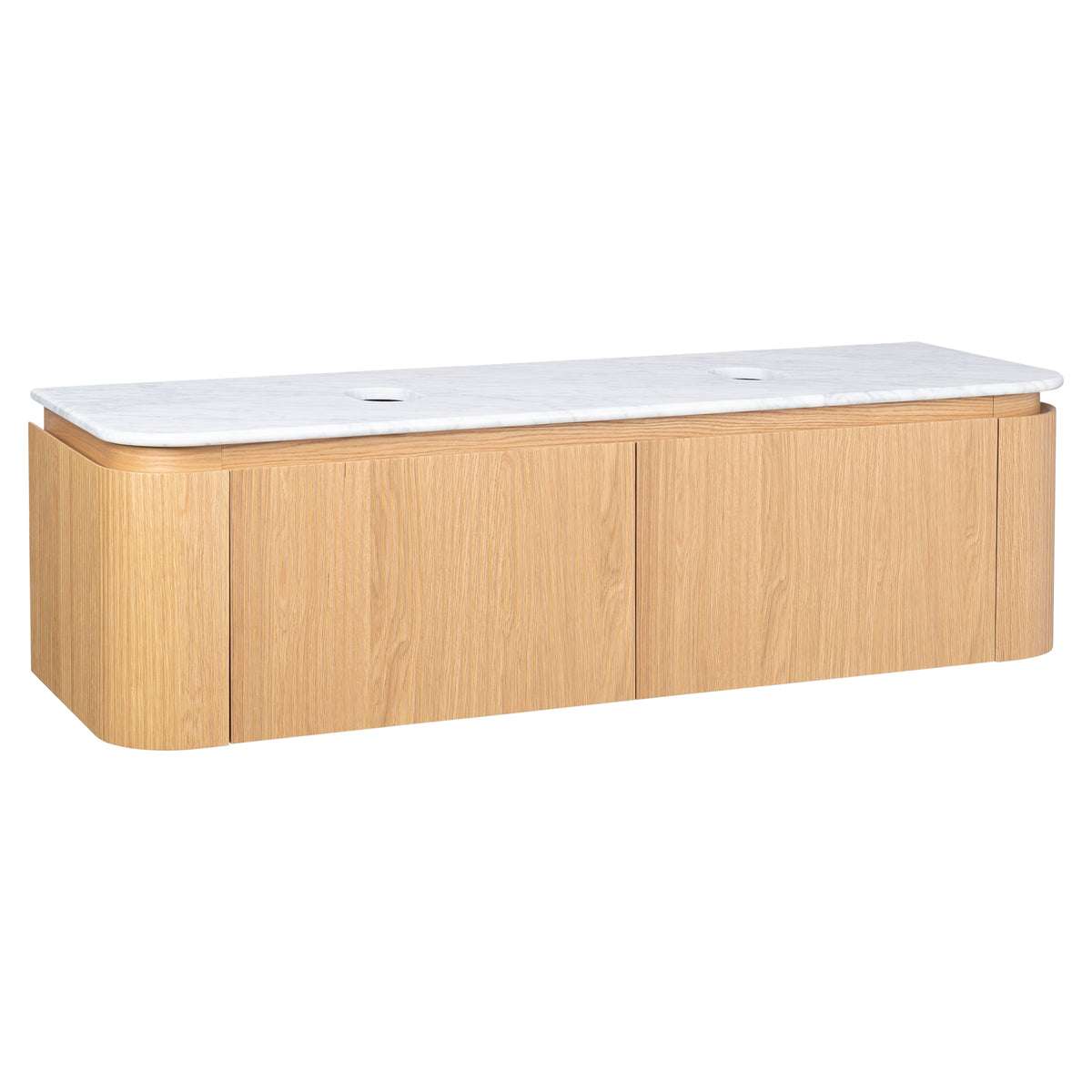 Solana 1500mm Carrara Marble Top Wall Hung Vanity, White Oak