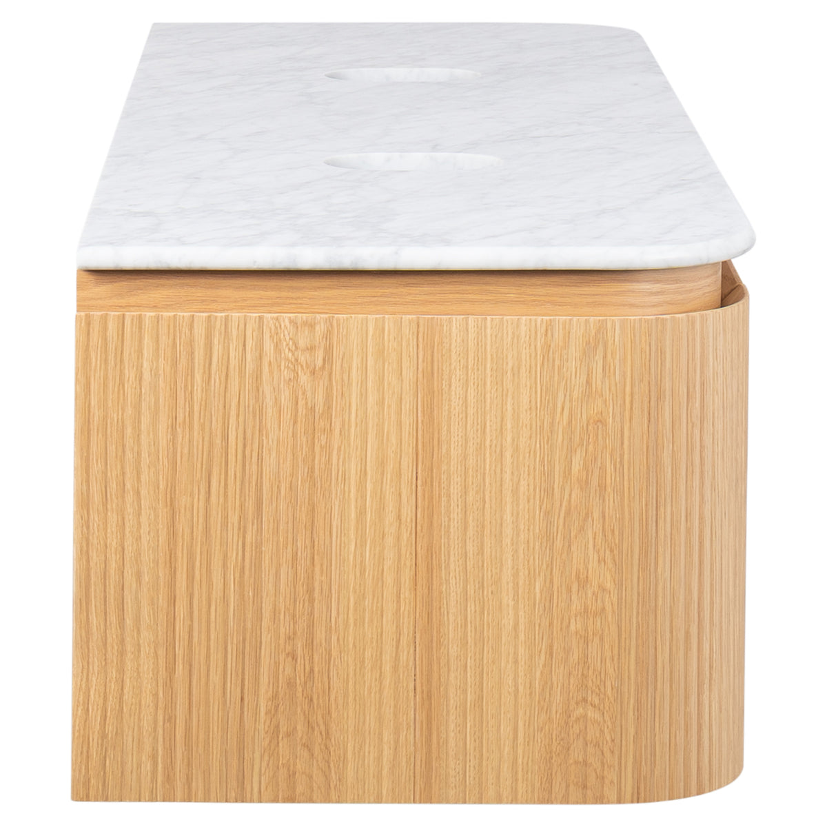 Solana 1500mm Carrara Marble Top Wall Hung Vanity, White Oak