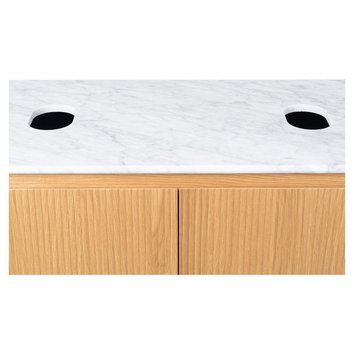 Solana 1500mm Carrara Marble Top Wall Hung Vanity, White Oak