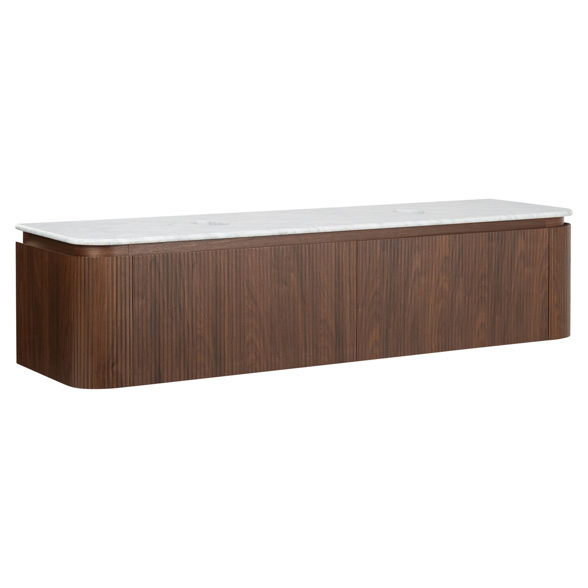 Solana 1800mm Carrara Marble Top Wall Hung Vanity, Walnut