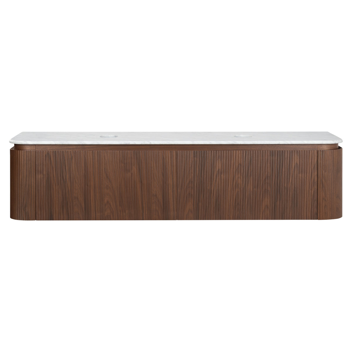 Solana 1800mm Carrara Marble Top Wall Hung Vanity, Walnut