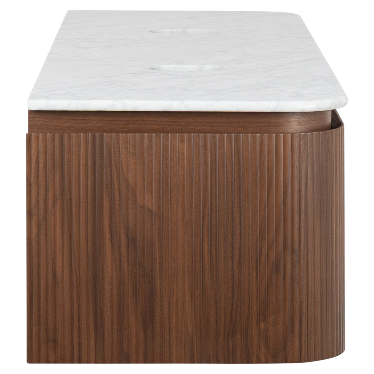 Solana 1800mm Carrara Marble Top Wall Hung Vanity, Walnut