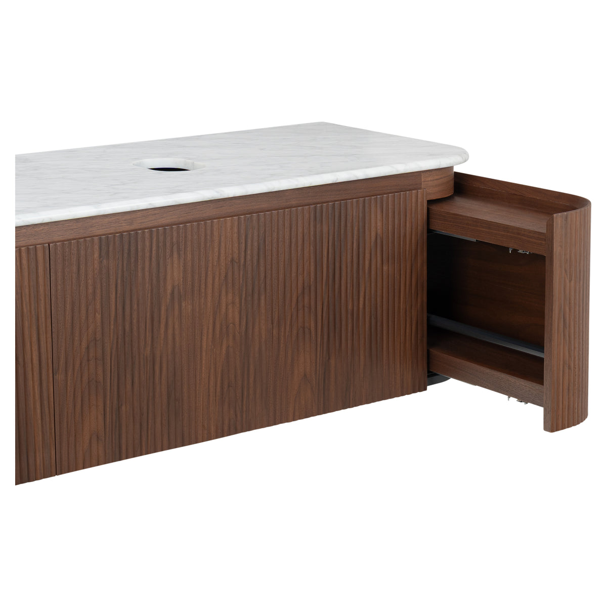 Solana 1800mm Carrara Marble Top Wall Hung Vanity, Walnut