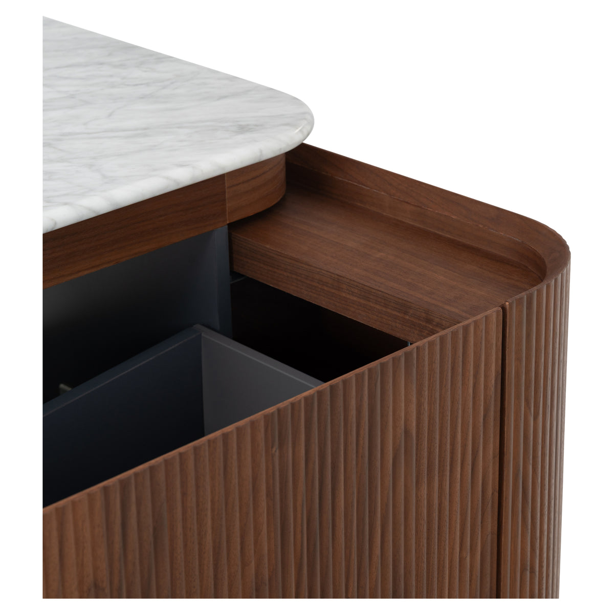 Solana 1800mm Carrara Marble Top Wall Hung Vanity, Walnut