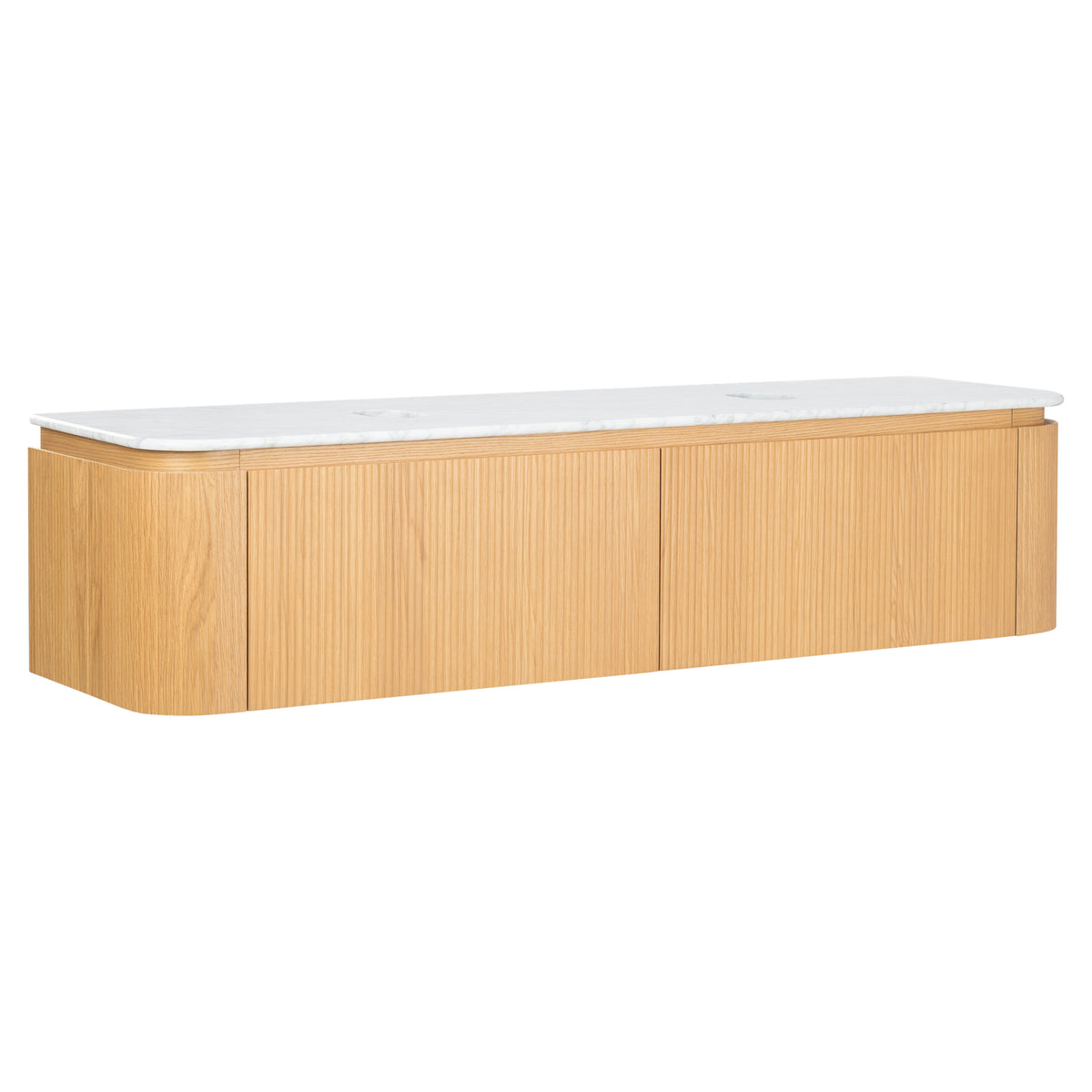 Solana 1800mm Carrara Marble Top Wall Hung Vanity, White Oak