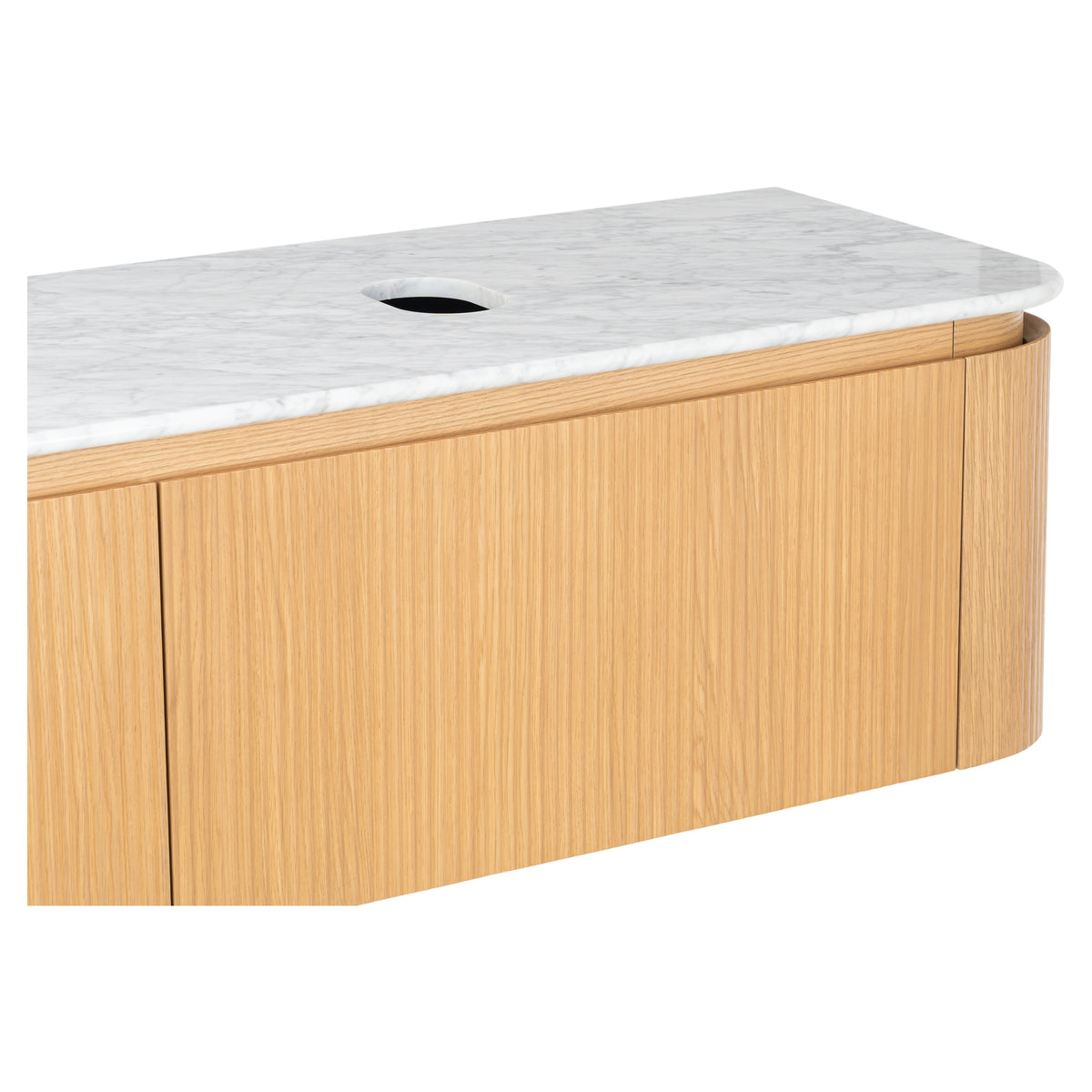 Solana 1800mm Carrara Marble Top Wall Hung Vanity, White Oak