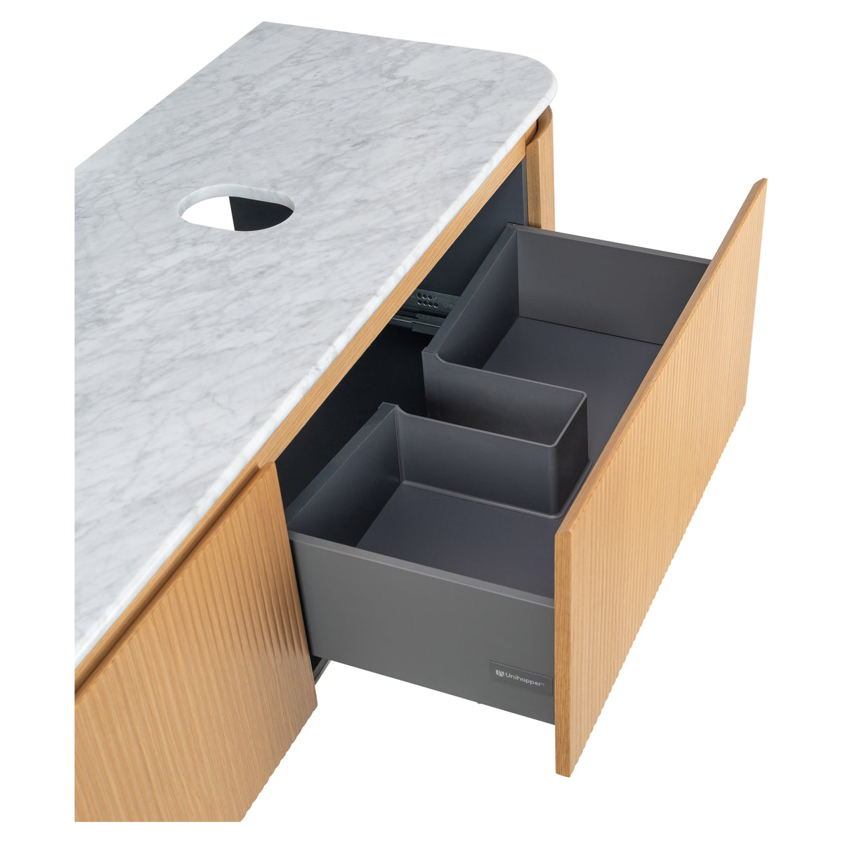 Solana 1800mm Carrara Marble Top Wall Hung Vanity, White Oak