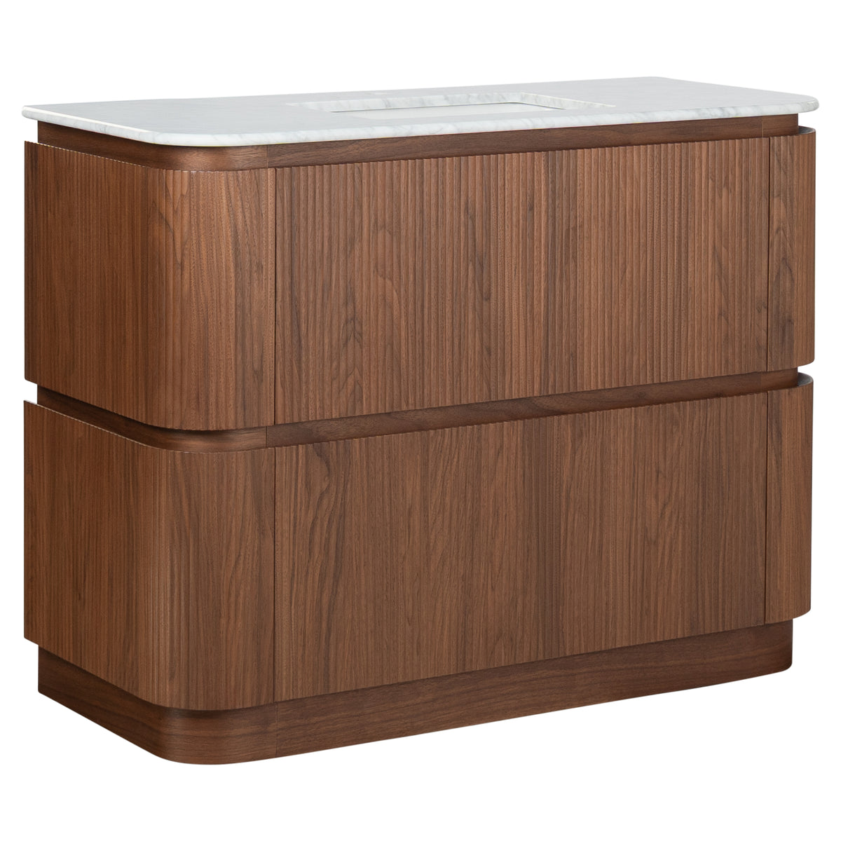 Solana 1200mm Carrara Marble Top Freestanding Vanity, Walnut