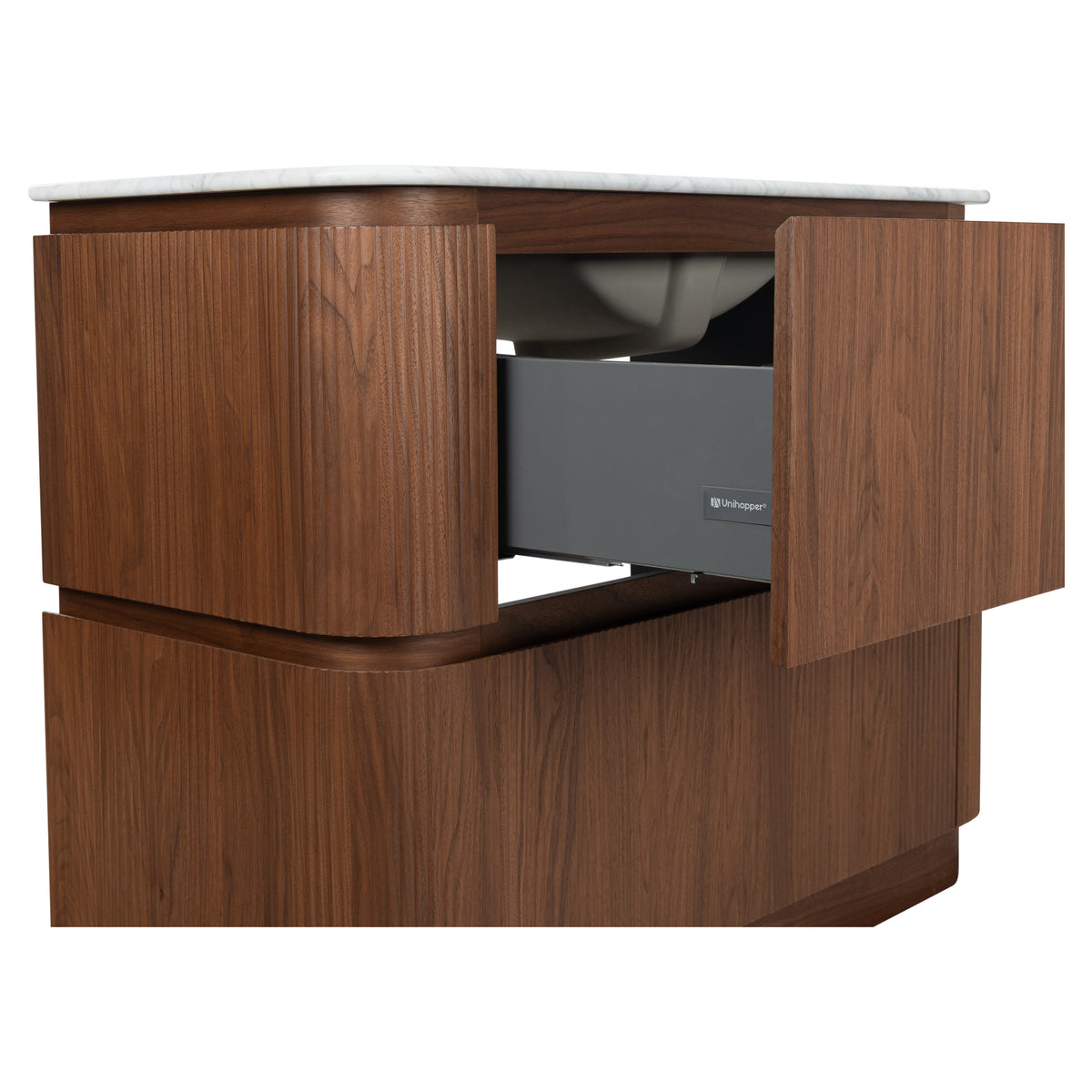 Solana 1200mm Carrara Marble Top Freestanding Vanity, Walnut