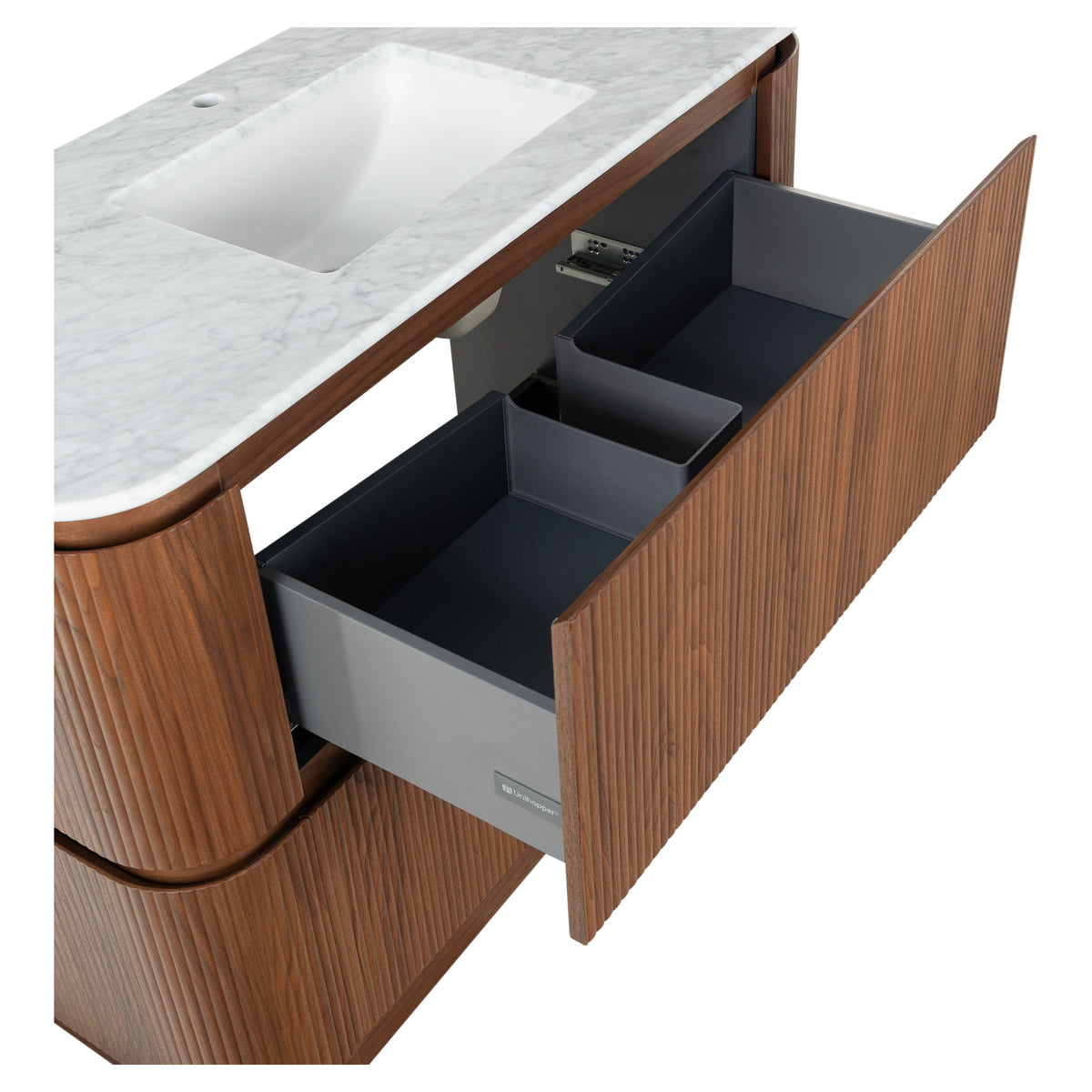 Solana 1200mm Carrara Marble Top Freestanding Vanity, Walnut
