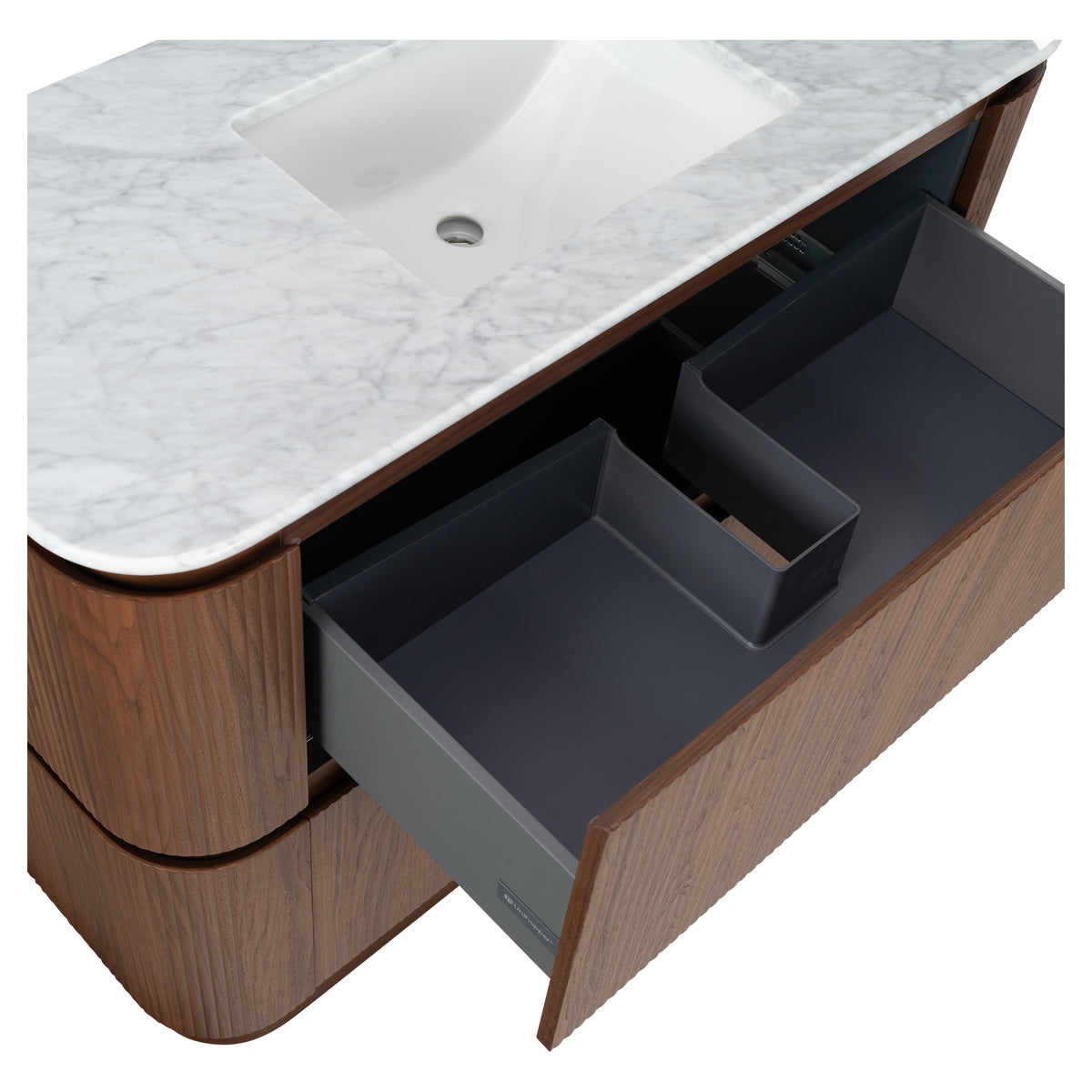 Solana 1200mm Carrara Marble Top Freestanding Vanity, Walnut