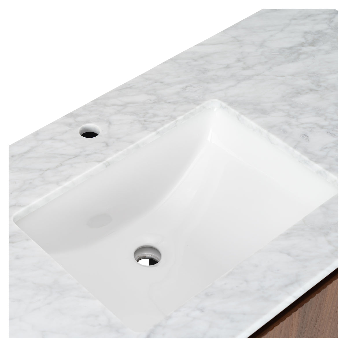 Solana 1200mm Carrara Marble Top Freestanding Vanity, Walnut