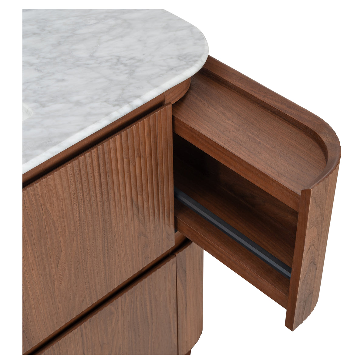 Solana 1200mm Carrara Marble Top Freestanding Vanity, Walnut